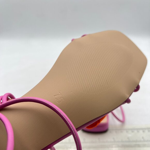 FOWT Purple Orange Flowers Open Toe Sandals Sexy Lace up Flats Dressy Shoes - Picture 6 of 8